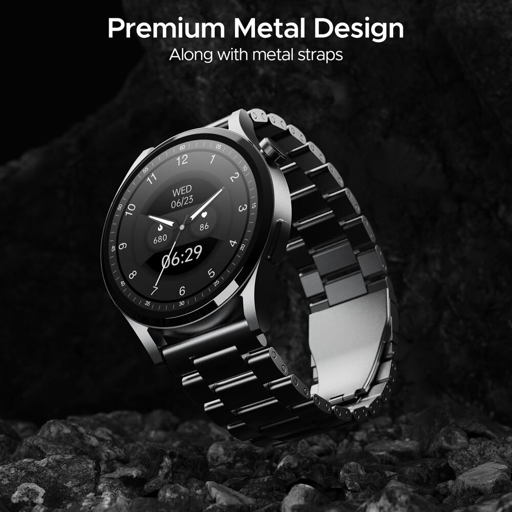boAt Lunar Embrace w/ 1.51" (3.8 cm) AMOLED Display, BT Calling, Functional Crown, Metal-Built, 100+ Sports Mode, Animated Watch Faces, Built-in Games, Smart Watch for Men & Women (Steel Grey)