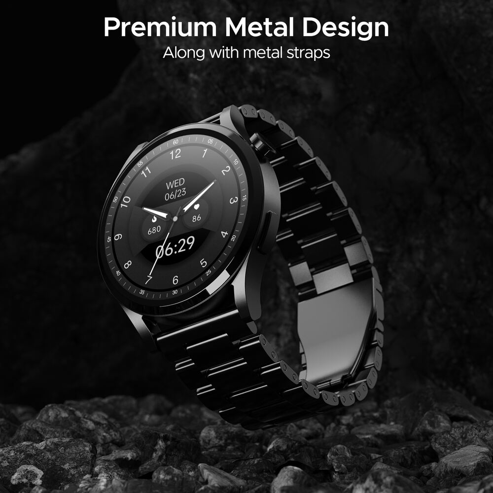 boAt Lunar Embrace w/ 1.51" (3.8 cm) AMOLED Display, BT Calling, Functional Crown, Metal-Built, 100+ Sports Mode, Animated Watch Faces, Built-in Games, Smart Watch for Men & Women (Steel Black)