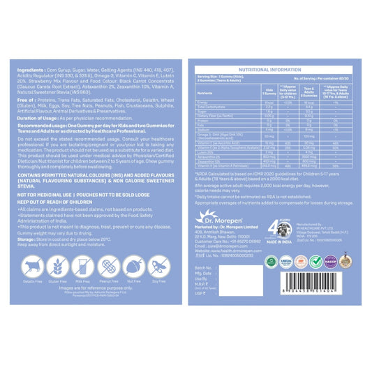 Dr. Morepen Vision Gummies With Lutein, Astaxanthin, Zeaxanthin, Veg Omega, Vitamin A, C & E (60 Gummies)