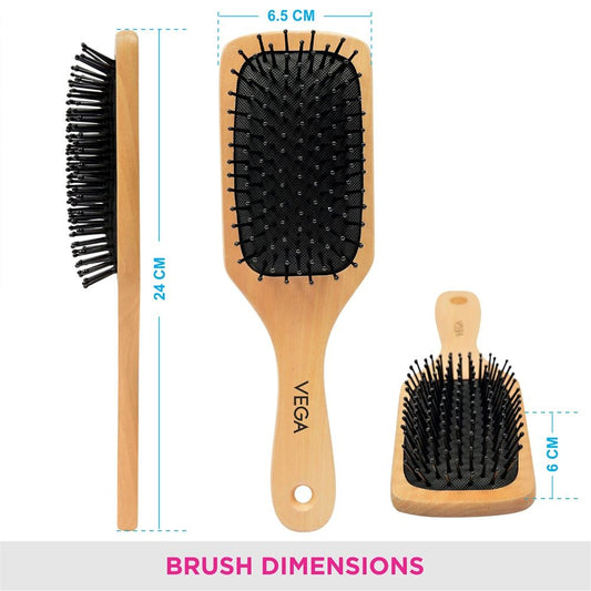 Vega Premium Collection Wooden Paddle Hair Brush For Men & Women, Small (E2-Pbs)