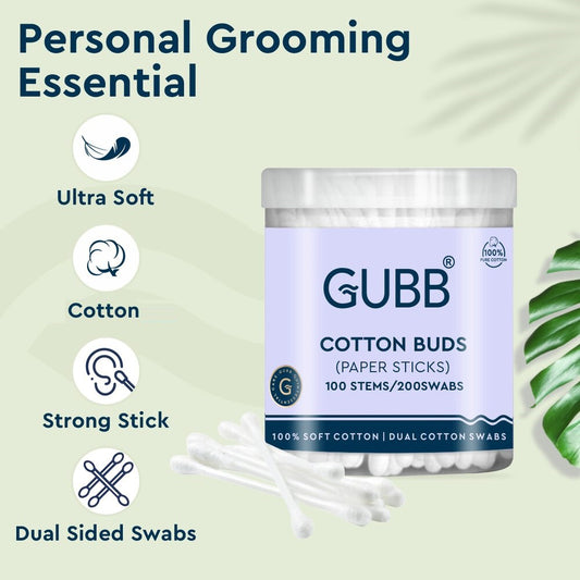 GUBB Paper Stick Cleaning Cotton Ear Buds Swabs with Safety Tip (100 pcs)