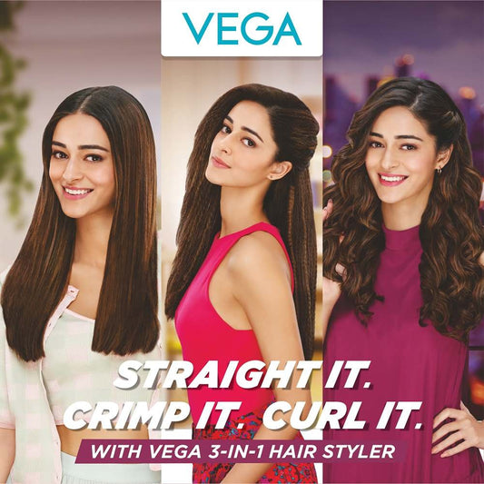 Vega 3 In 1 Hair Styler- Straightener, Curler And Crimper For Women