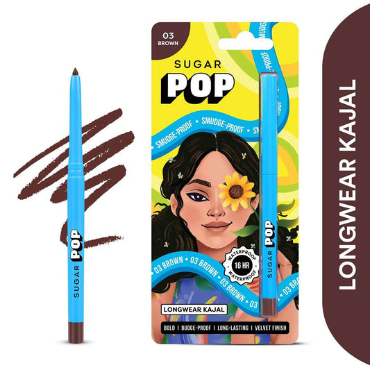 SUGAR POP Longwear Kajal - 03 Brown Richly Pigmented - Sweat Proof - Lasts Up To 16HRS
