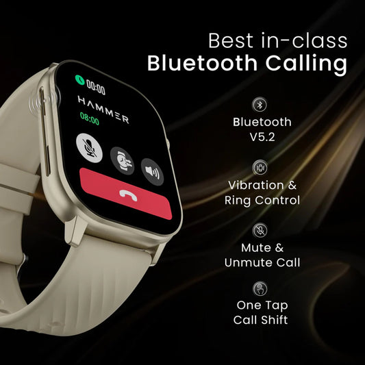 HAMMER Arctic 2.04" Super AMOLED Smart Watch, Metallic Build, BT Calling (Champagne Gold)