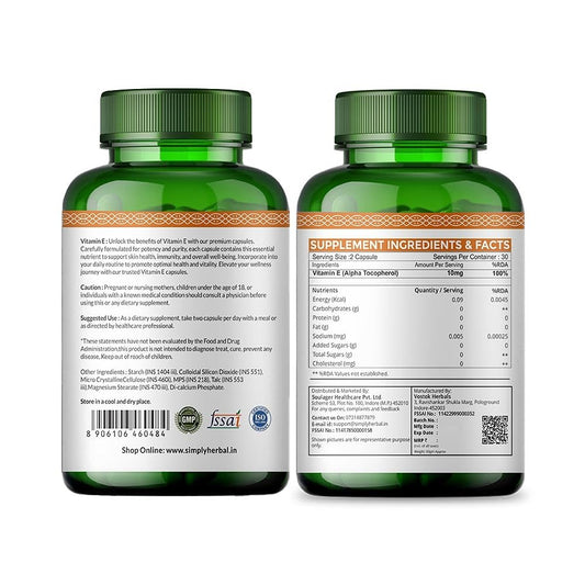 Simply Herbal Plant Based Vitamin E 10mg Capsules - 60 Capsules