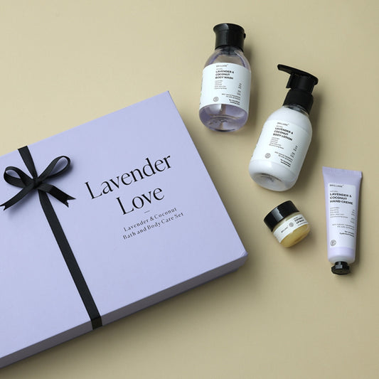 Brillare Lavender Love Gift Box | Lavender & Coconut Body Wash, Body Lotion, Lip Balm & Hand Crème | Soothing & Calming Skincare For All Skin Types (Pack of 4)