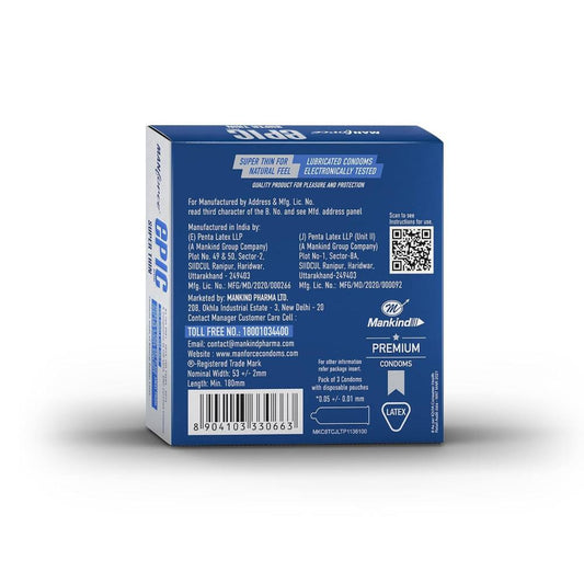 Manforce Epic Desire Super Thin Premium Condoms - Silk Chocolate Flavour with Disposable Pouch(3 pcs)