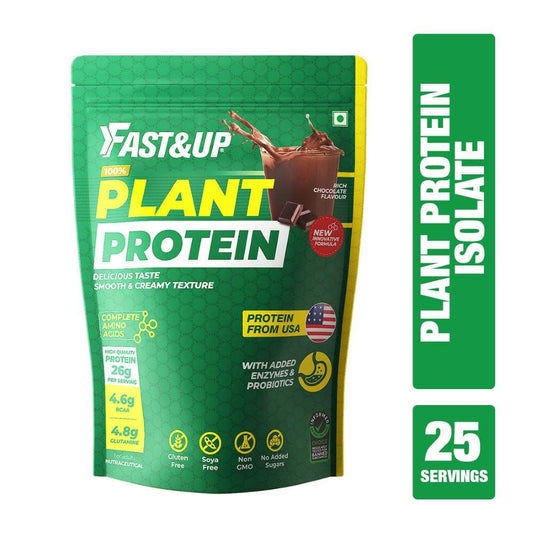Fast&Up Plant Protein with Added Enzymes & Probiotics, Rich Chocolate (25 Serving)