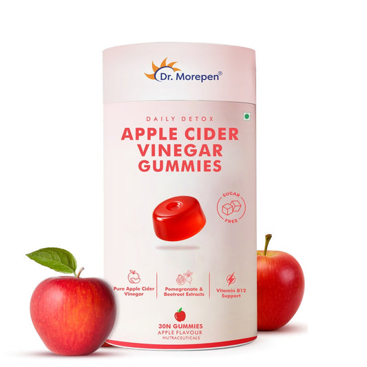 Dr. Morepen Apple Cider Vinegar Gummies with Pomegranate, Beetroot & Vitamin B12, Sugar-Free Daily Detox Supplement Apple Flavour, 30 Gummies
