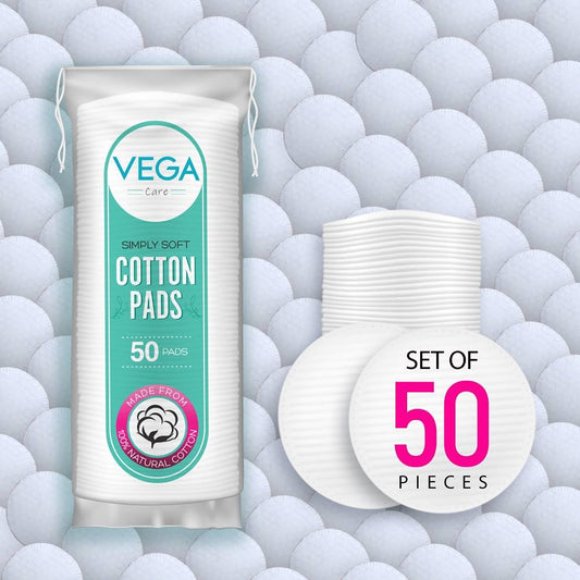 Vega Organic Cotton Pads for Makeup Remover & Face Cleansing (50 pcs)