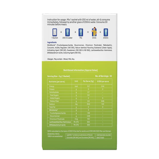Dr. Morepen LightLife Pre-Meal Nutrition Mix | Sustainable Weight Management Support for Men & Women | Appetite Control & Metabolism Booster | 10 Sachets (5g Each) | Flavor-Green Apple