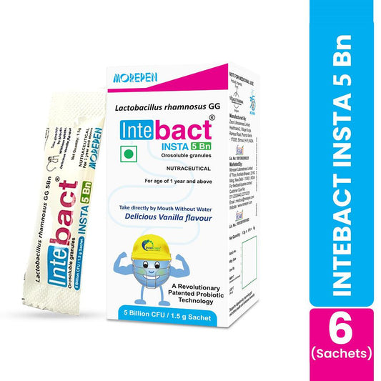 Morepen INTEBACT INSTA 5BN CFU |Probiotics Supplement for Gut Health, Vanilla flavor- (6 Sachets)