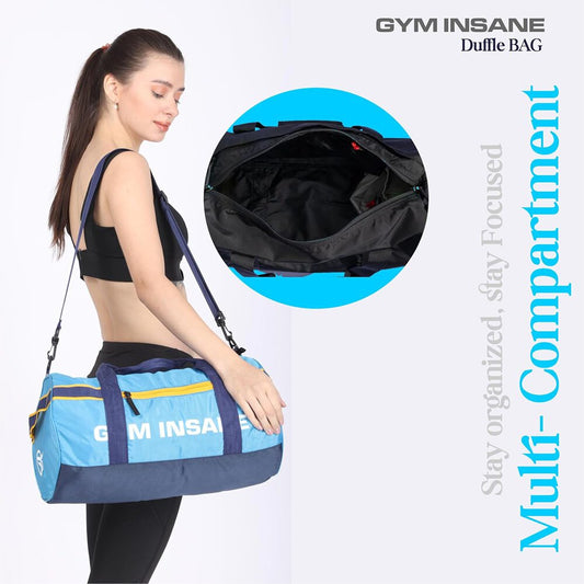 GYM INSANE BLUESAC Polyester Duffle Bag with Shoe Compartment for Men & Women - Color Sky Blue(26 Ltr)