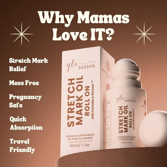 GLO Mama Stretch Mark Oil Roll-On for Pregnancy | With Centella Asiatica & Striover | Prevents & Reduces Stretch Marks | Doctor-Formulated, Safe for Moms-to-Be