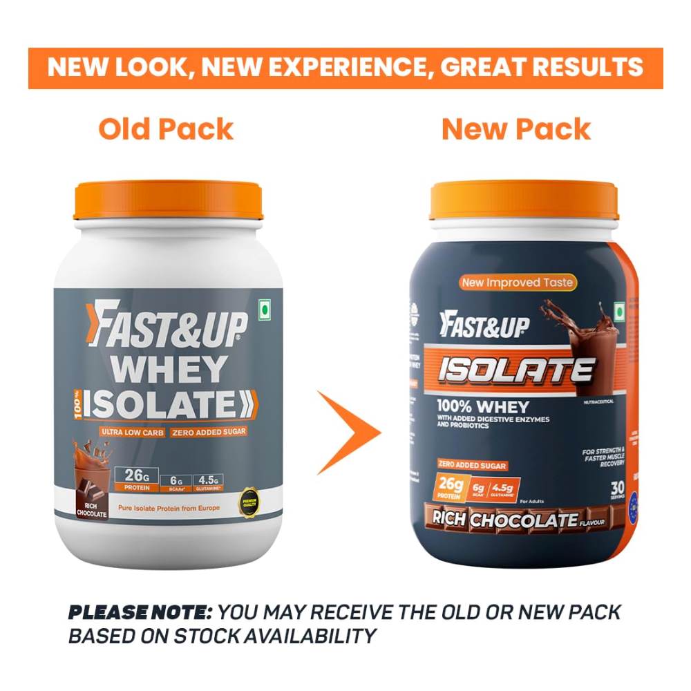 Fast&Up Whey Protein Isolate, Ultralow Carbs,Rich Chocolate (30 Servings)