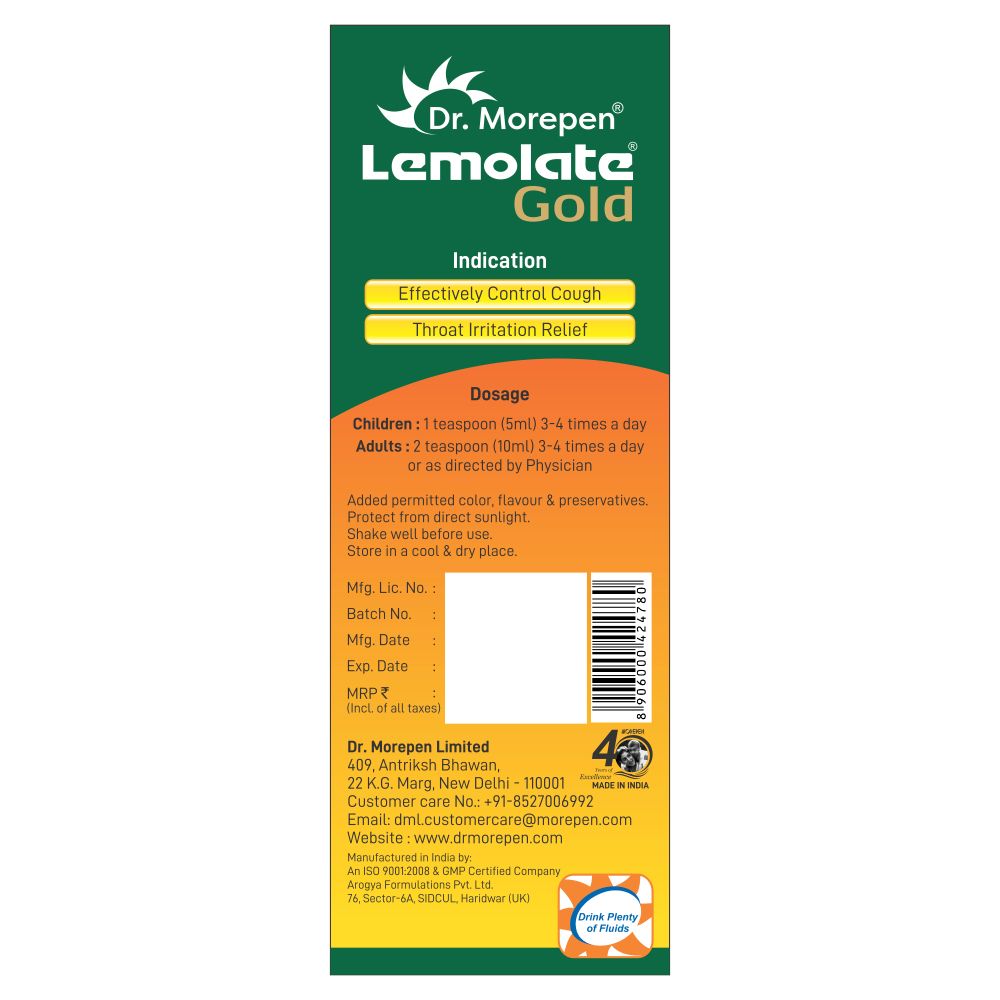 Dr.Morepen Lemolate Gold Ayurvedic Cough Syrup