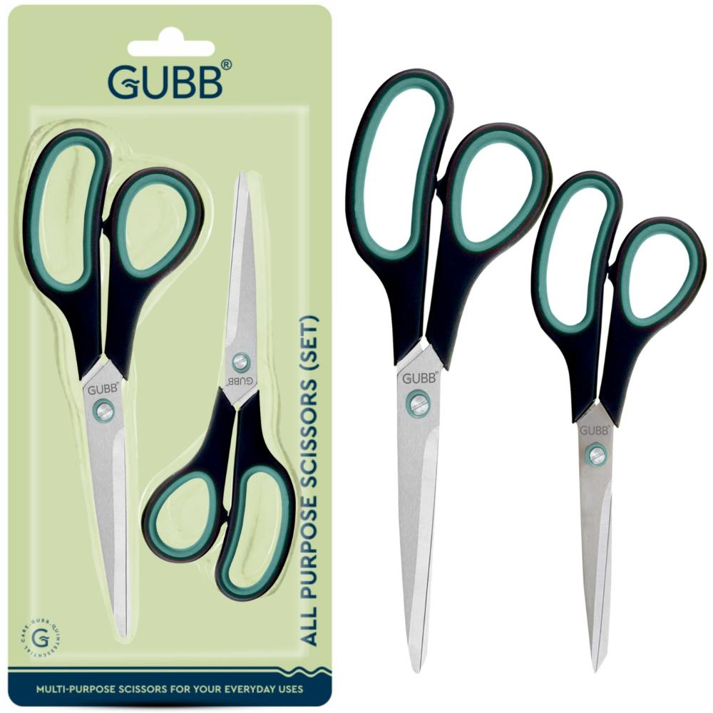GUBB All Purpose Scissor Set For Hair Cut, Kitchen Use, Craft & Tailoring Professional - Large & Medium