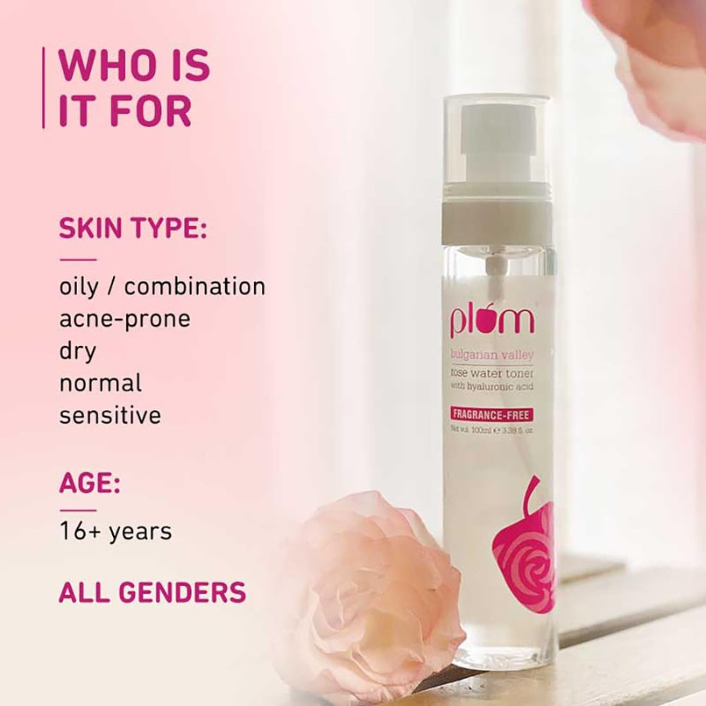Plum Bulgarian Valley Rose Water Alcohol-Free Spray Toner with Hyaluronic Acid, Hydrates & Refreshes (100ml)