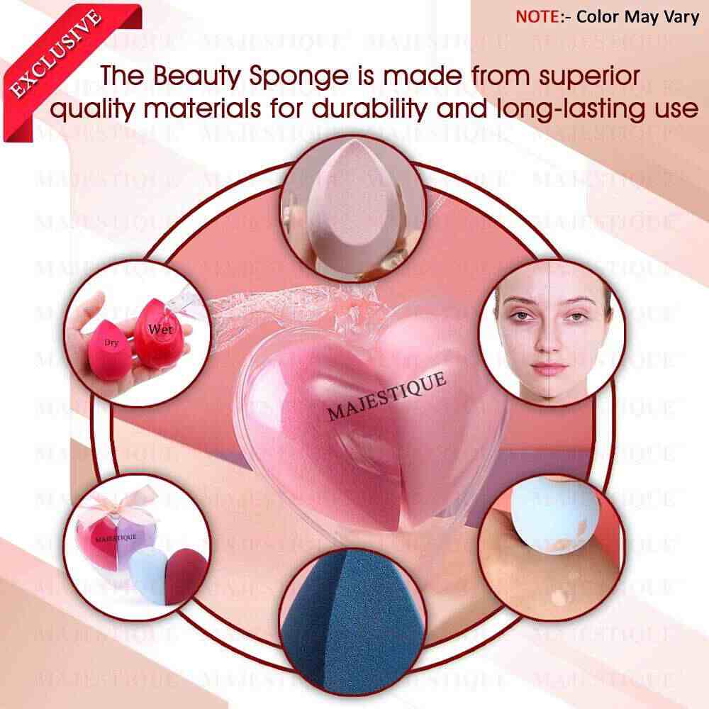 Majestique Heart Shape Beauty Blender FC67 for Liquid, Cream & Powder, Makeup Sponges (Color May Vary)