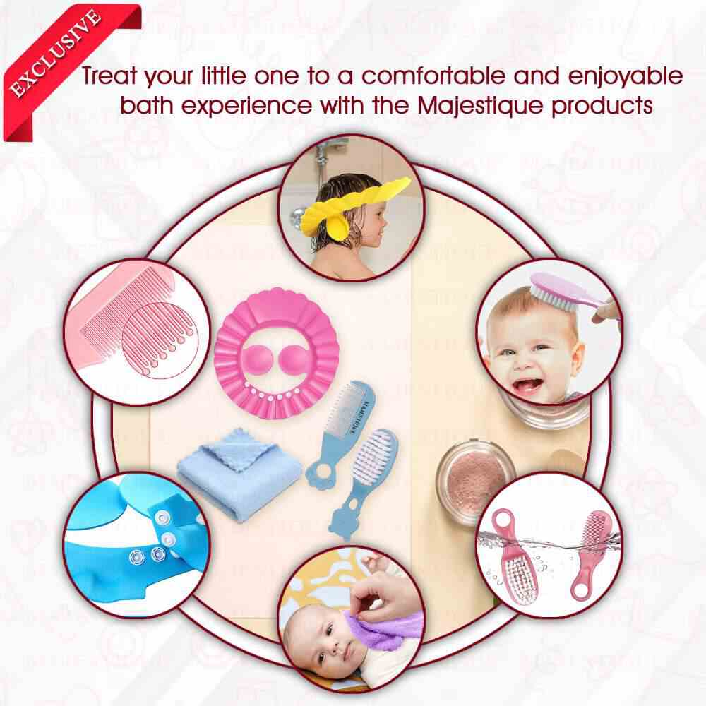 Majestique Baby Shower Cap with Baby Grooming and Care Kit, Baby Bath Accessories (4 pcs) Multicolor