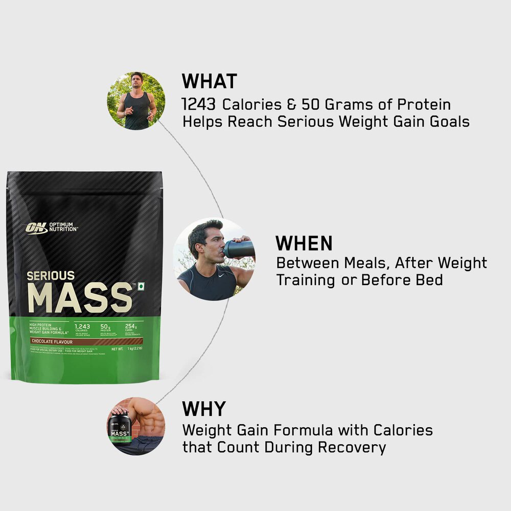 Optimum Nutrition (ON) Serious Mass Weight Gainer Powder 1 kg (Chocolate)