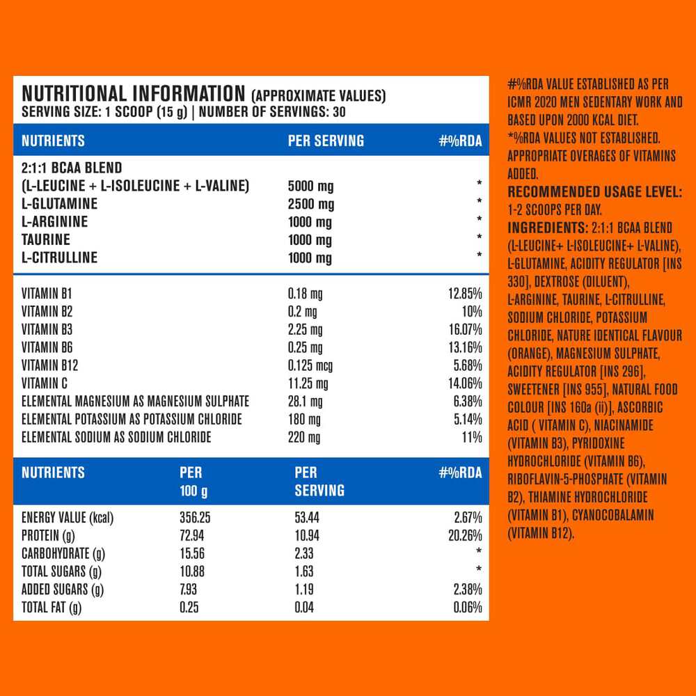 Fast&Up BCAA Advanced Sport Muscle Recovery & Endurance ,Orange (30 Servings)