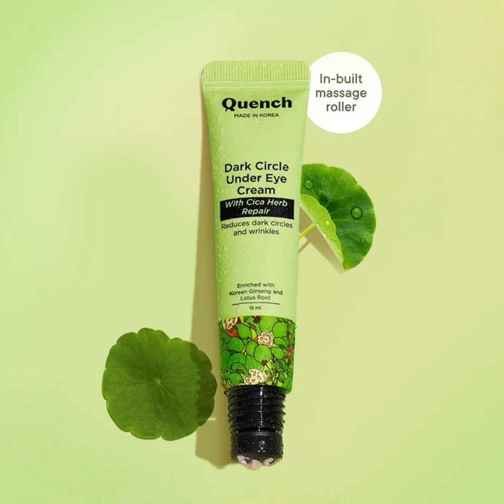 Quench Botanics Dark Circle Under Eye Cream with Cica Herb Repair With Cooling Massage Roller (15ml)