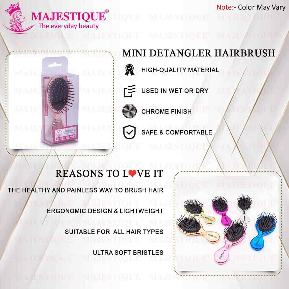 Majestique Mini Detangler Hair Brush, Massage Paddle for Adults & Kids (Color May Vary)