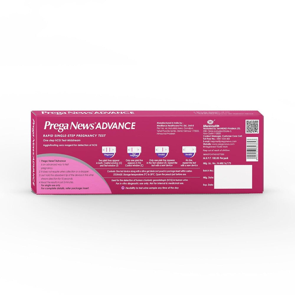 Prega News Advance, HCG Home Pregnancy Test, Midstream Urine Test Kit in Just 3 Minutes