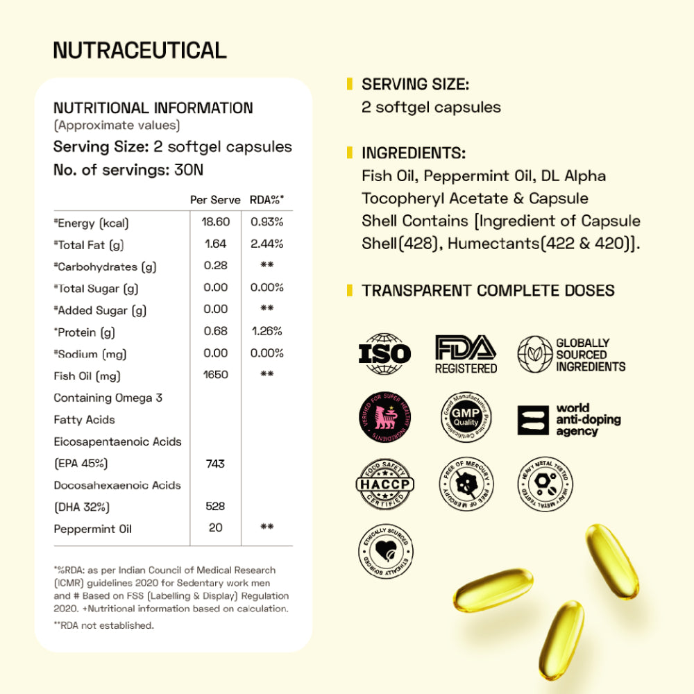 Ace Blend Outshine Omega 3 Fish Oil Capsules | 4x Strength | 743mg EPA 528mg DHA