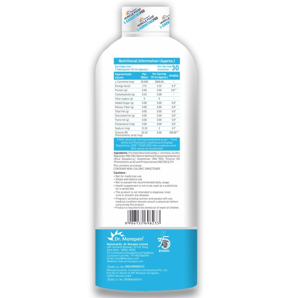 Dr. Morepen Muscle Food L-Carnitine Pro - Orange 450ml, 30 Servings