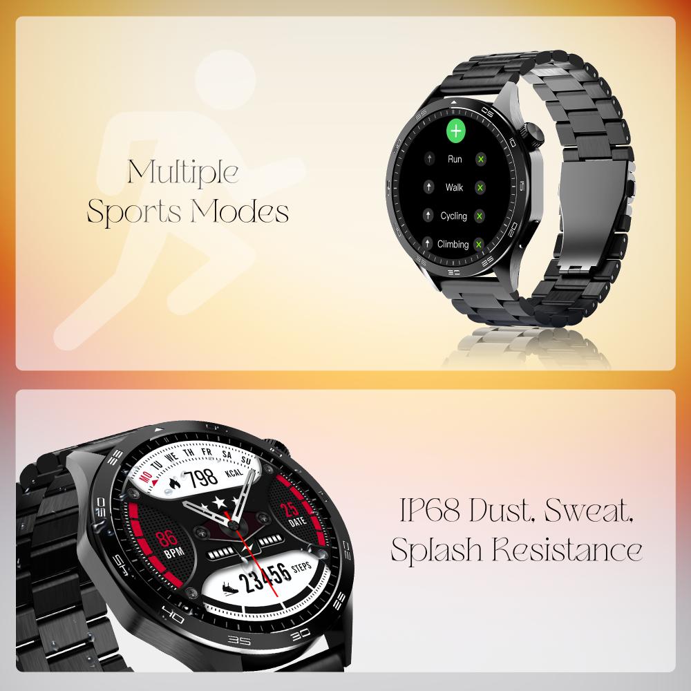 boAt Enigma Radiant Men's Luxury Watch w/Functional Crown,Bluetooth Calling, Upto 6 Days Battery, Sports Modes, Guided Breathing, 1.43"(3.63 cm) AMOLED Display Fitness Smart Watch (Metal Black)