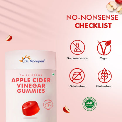 Dr. Morepen Apple Cider Vinegar Gummies with Pomegranate, Beetroot & Vitamin B12, Sugar-Free Daily Detox Supplement  Apple Flavour, 30 Gummies