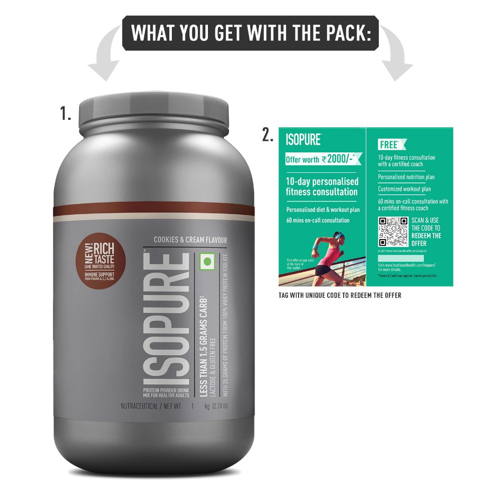 Isopure Whey Protein Isolate Powder with Vitamins for Immune Support - Cookies & Cream- (1 kg)