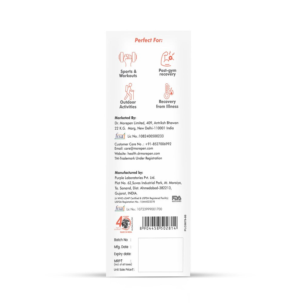 Dr. Morepen Hydrolyte Electrolyte & Vitamin Drink Mix for Rapid Hydration & Faster Recovery, Strawberry Watermelon Flavour  10 Sachets (8.8g Each)