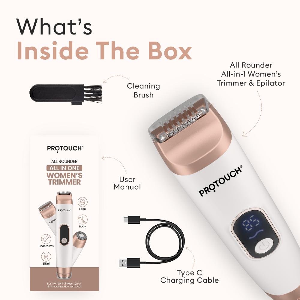 PROTOUCH All-in-1 All Rounder Womens Trimmer & Epilator - Face, Body, Bikini & Underarms - Rechargeable & Painless Hair Removal