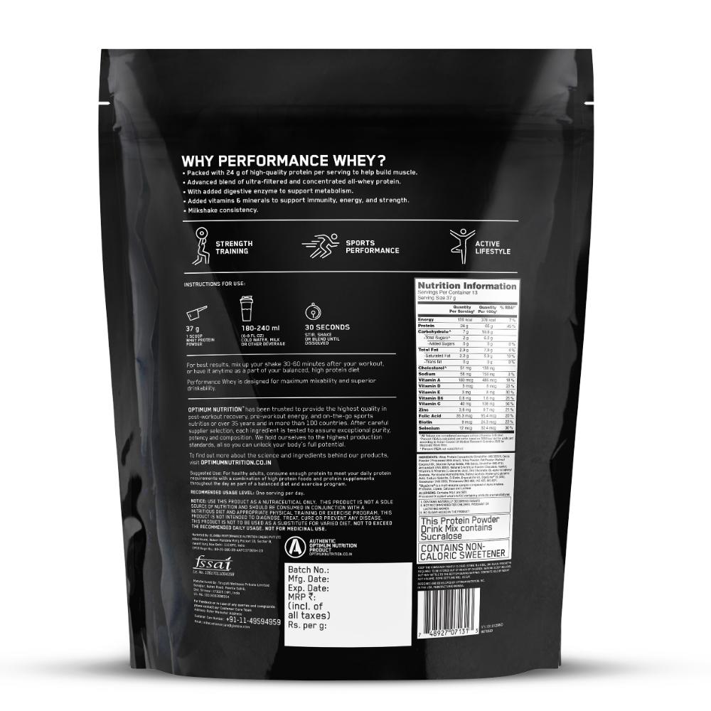 Optimum Nutrition (ON) Performance Whey Protein Powder 0.5Kg (Chocolate Milkshake)