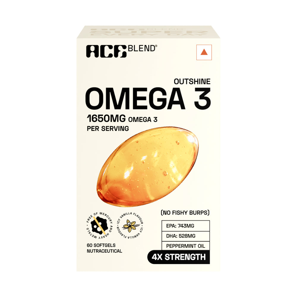 Ace Blend Outshine Omega 3 Fish Oil Capsules | 4x Strength | 743mg EPA 528mg DHA