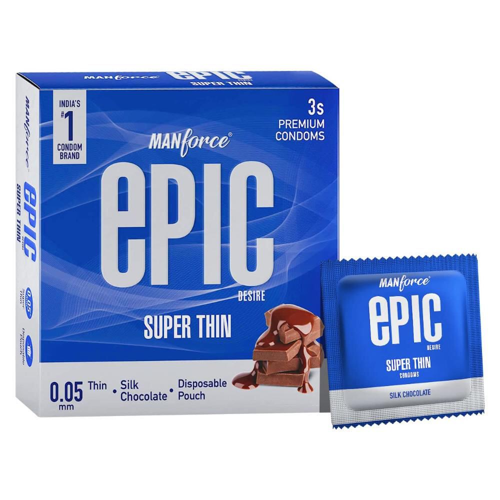 Manforce Epic Desire Super Thin Premium Condoms - Silk Chocolate Flavour with Disposable Pouch(3 pcs)