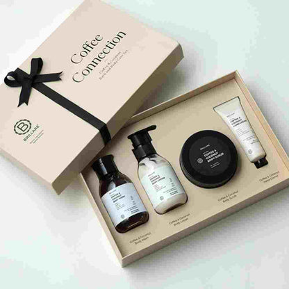 Brillare Coffee Connection Gift Box | Coffee & Coconut Body Wash, Body Lotion, Body Scrub & Hand Creme | Energizing & Nourishing Skincare For All Skin Types (Pack of 4)