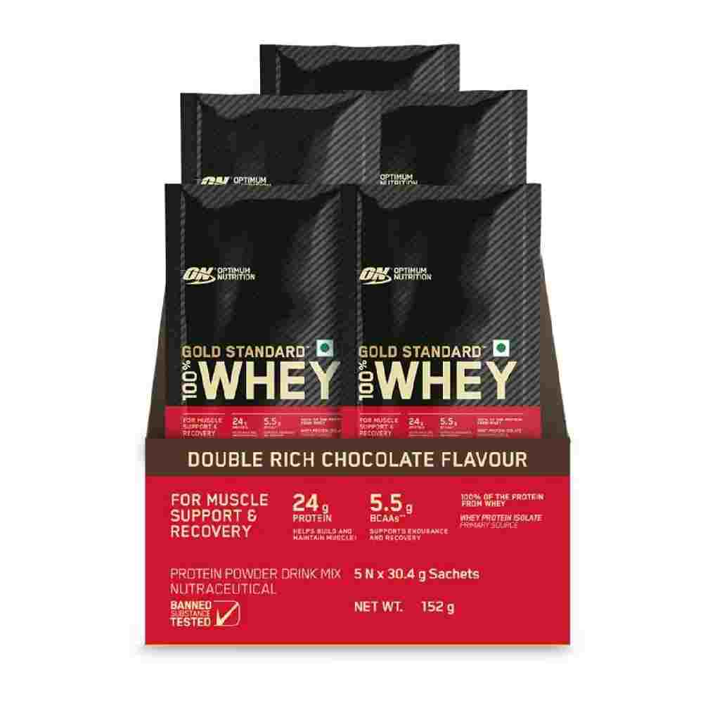 Optimum Nutrition (ON) Gold Standard 100% Whey Protein Powder, Single Serve Sachets - Double Rich Chocolate - (152 gms)