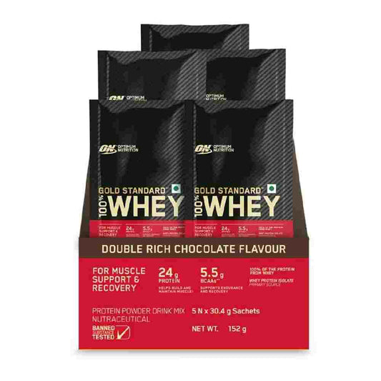 Optimum Nutrition (ON) Gold Standard 100% Whey Protein Powder, Single Serve Sachets - Double Rich Chocolate - (152 gms)