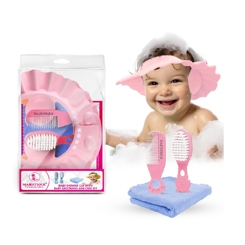 Majestique Baby Shower Cap with Baby Grooming and Care Kit, Baby Bath Accessories (4 pcs) Multicolor