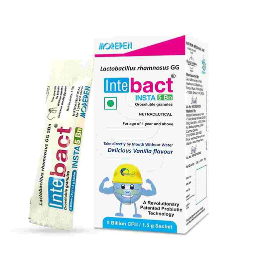 Morepen INTEBACT INSTA 5BN CFU |Probiotics Supplement for Gut Health, Vanilla flavor- (6 Sachets)