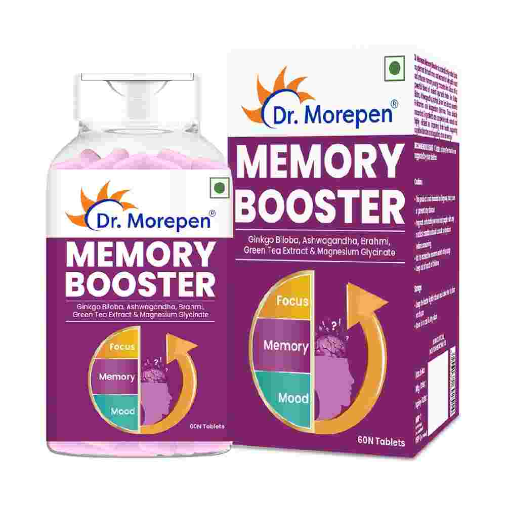 Dr. Morepen Memory Booster Tablets With  Ginko Biloba Ashwagandha & Brahmi (60 Veg Tablets)
