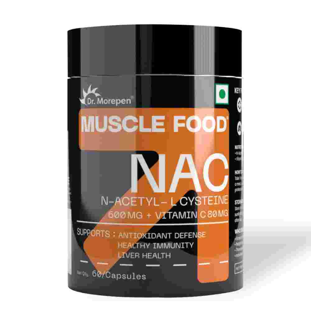 Dr. Morepen Muscle Food NAC N-ACETYL-L CYSTEINE Advanced antioxidant support for detox, immunity, and recovery- 60 Capsules
