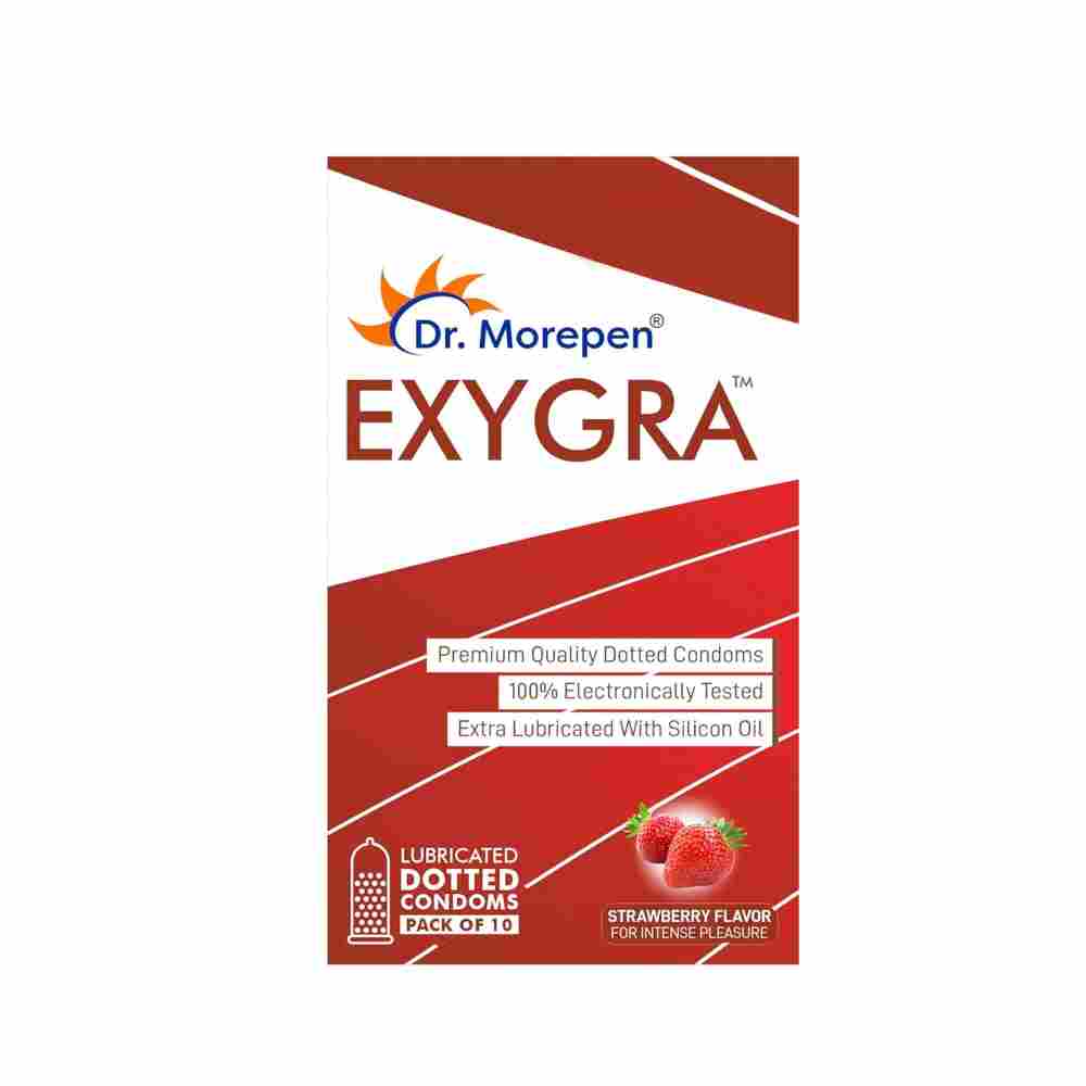 Dr. Morepen Exygra Condoms Dotted 10s - STRAWBERRY FLAV - Large