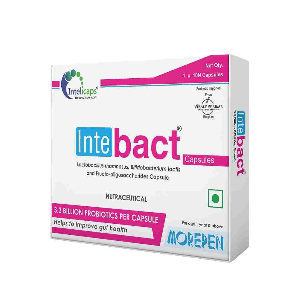 Dr. Morepen Intebact Probiotic Capsules Supplement for Gut Health (10 Veg Capsules)