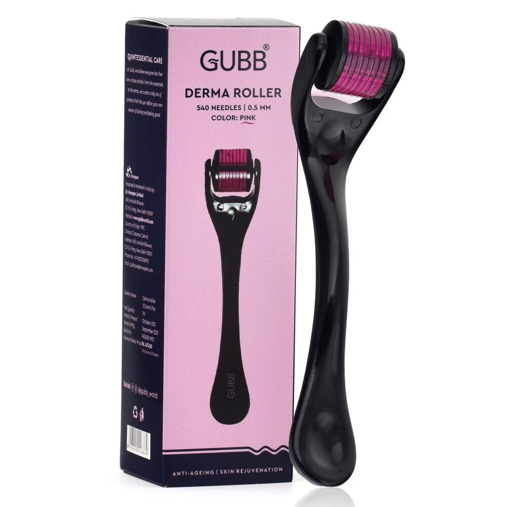GUBB Derma Roller For Face Acne Scars, Skin Ageing & Hair Regrowth - Reduces Hair Fall - Stimulates Hair Follicles - Suitable for Beard Also - Safe & Effective _ Pink