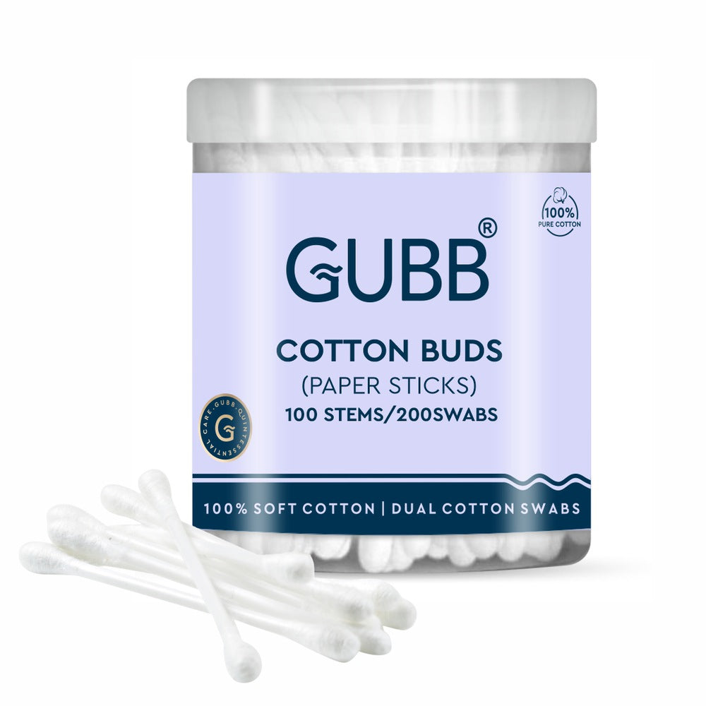 GUBB Paper Stick Cleaning Cotton Ear Buds Swabs with Safety Tip (100 pcs)